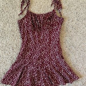 Floral Burgundy Dress/Romper with Tie Straps